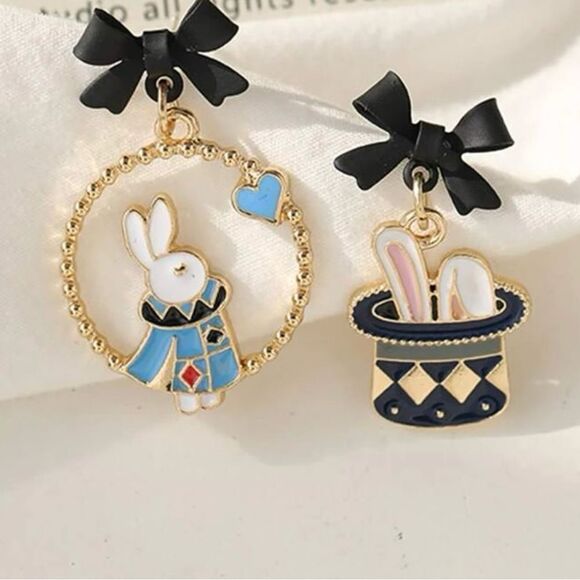 Vintage Inspired Alice In Wonderland Earrings, White Rabbit, Fantasy, Cute, - Picture 1 of 3